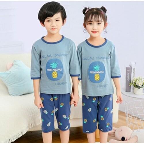 Summer Girls Clothes Childrens Pajamas Half Sleeves Pyjamas Kids 2pcs Cartoon Pajamas For Girls Boys Baby Sleepwear Nightwear