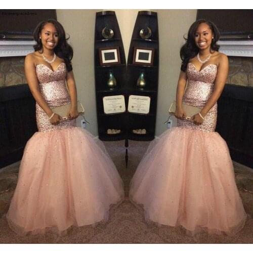Peach Black Girl Evening Dress Cheap Mermaid Backless Sequins Formal Summer Holidays Wear Party Gown Custom Made
