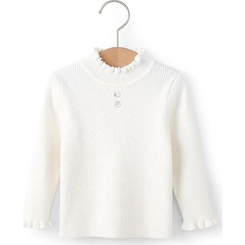 Pureborn Infant Toddler Sweater Ruffle Trims Knitted Cotton Bottoming Baby Girl Sweater Solid Pullover Casual Blouse