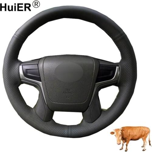 Hand Sewing Car Steering Wheel Cover Top Cow Leather Volant For Toyota Land Cruiser 2016 2017 2018 2019 Land Cruiser Prado 2018