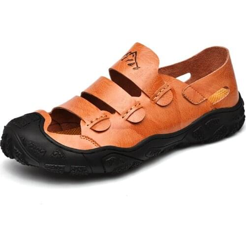 Summer Cool Breathable Mens Sandals Comfortable Soft Sole Casual Shoes for Men Luxury Hand Sewing Mens Genuine Leather Sandals