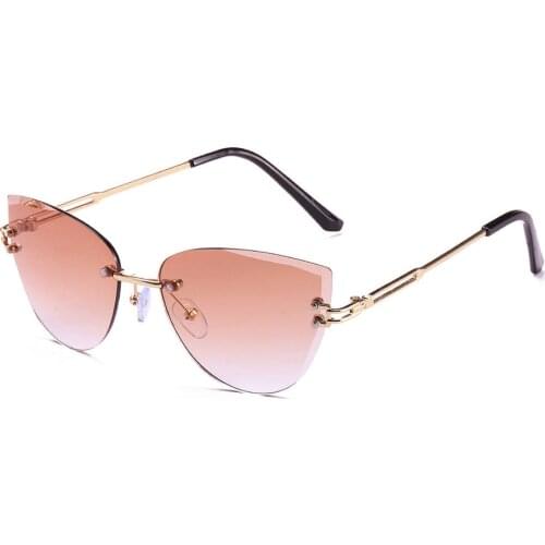 Cat Eye Rimless Sunglasses Luxury Brand Design Women Metal High Quality Sun Glasses Ladies Shades Eyewear oculos gafas de sol UV