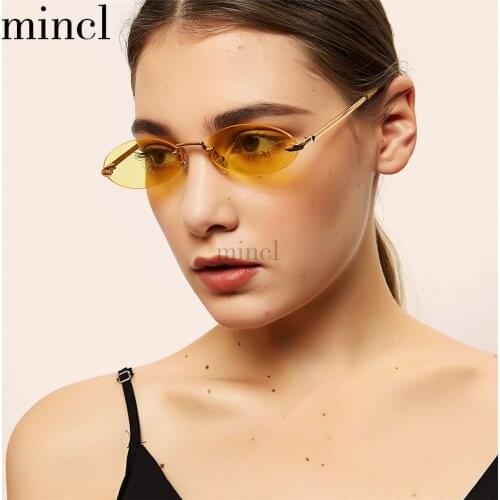 Frameless Mens Oval Sunglasses Men 2019 Punk Style Red Yellow Women Sun Glasses Retro Round Gold Black Metal Frame Candy ColorNX