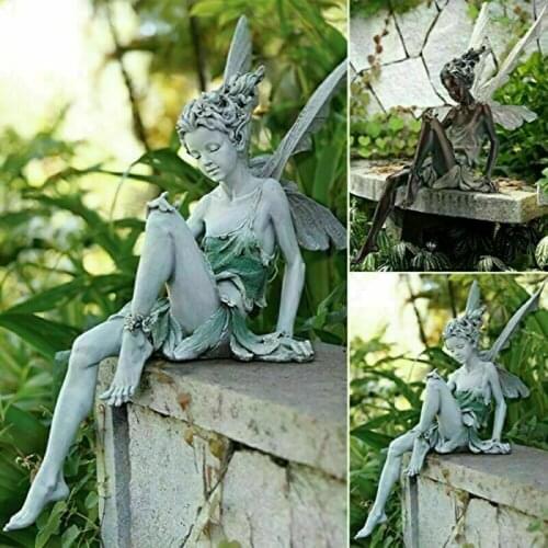 Tudor and Turek Sitting Fairy Statue Garden Ornament Yard Art Decor for Outside