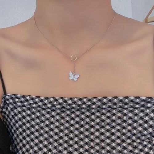 Temperament Girls Sweet Chain Necklace Simple Butterfly Pendant Necklaces Wholesale
