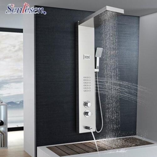 Senlesen Nickle Thermostatic Shower Panel Stainless Steel Rainfall Shower Head Tub Spout W/ Hand Shower Para Shower Column