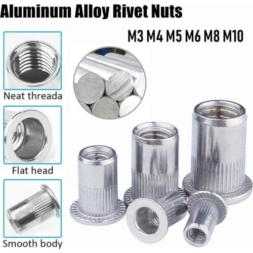 100/50/20/10PCS Aluminum Alloy Rivet Flat Head Threaded Rivet Nuts Set M3 M4 M5 M6 M8 M10 Insert Nutsert Cap Rivet Nut Set
