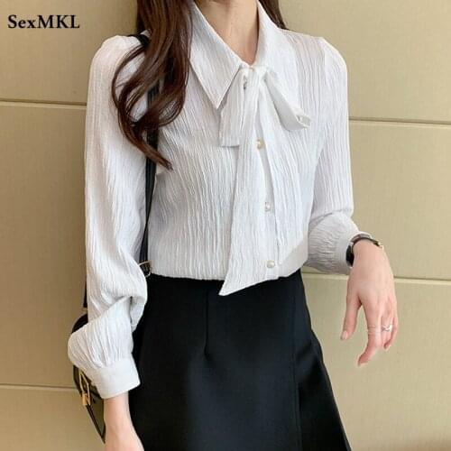 Women Office Button Up Shirt 2021 Korean Fashion Clothing Long Sleeve Blouses White Elegant French Y2k Ladies Tops Camisas XXL