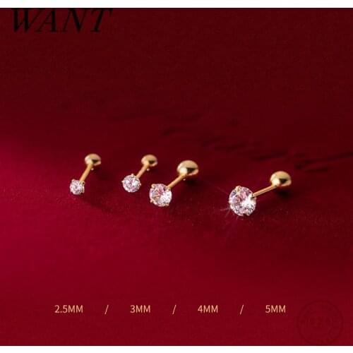 WANTME 925 Sterling Silver Luxury Round Zircon Simple Bead Stud Earrings for Women Fashion Body Piercing Jewelry Accessories