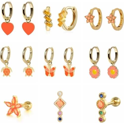Aide 2021 Trend 925 Sterling Silver Earrings For Women Orange Butterfly Star Earrings Dangle Ear Piercing Pendientes Mom Gift