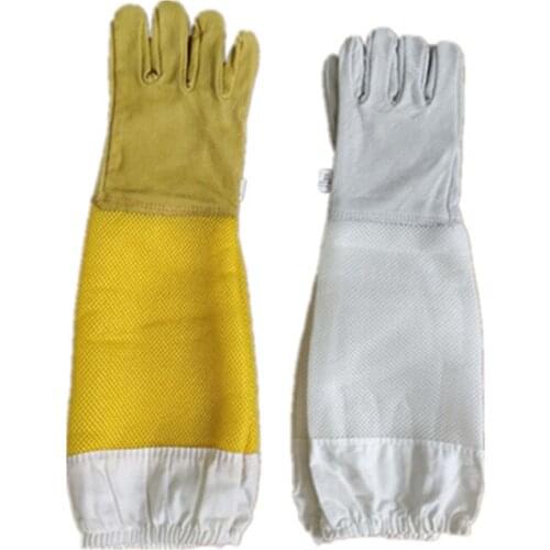 1 pair Beekeeping Gloves Goatskin Bee Keeping With Vented Beekeeper Long Sleeves hight quality beekeeping equipment tools#2021