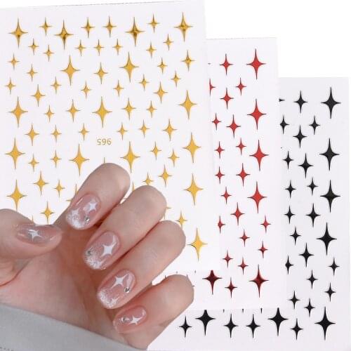 1pcs Star Design Nail Art Sticker Gold White Silver Black Transfer Decals DIY Tips 3D Nail Decorations Laser Manicure Slider