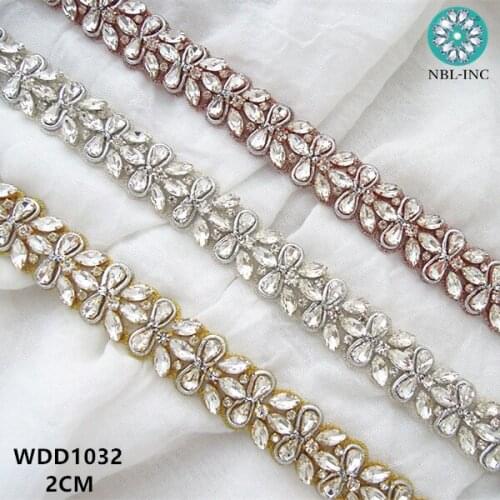 10 YARDS) Wholesale crystal rhinestone applique trim bridal beaded trim sewing iron on for wedding dress WDD1032