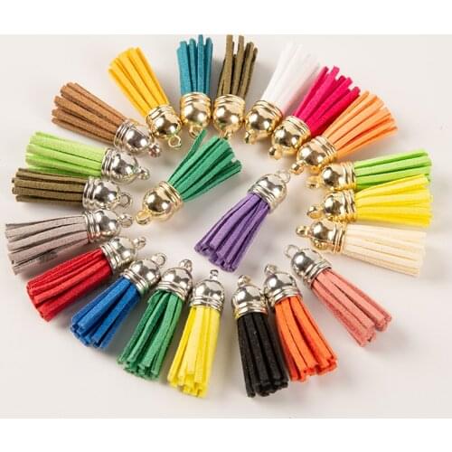 20Pcs 10*40mm Leather Tassel For Cell Phone Straps Keychain Jewelry Fiber Fringe Suede Gold Cap DIY Earrings Jewelry Findings