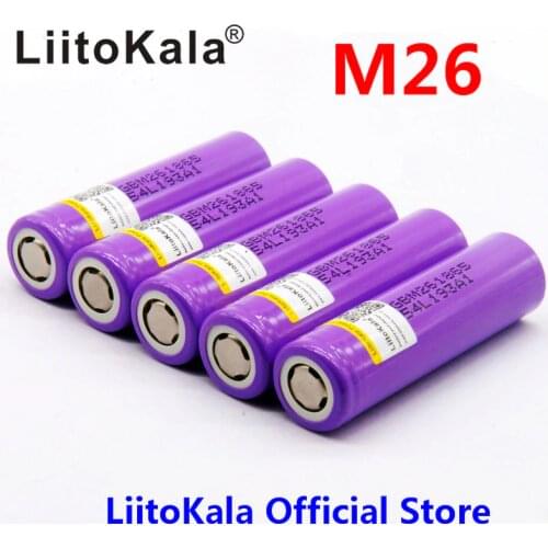 5pcs 100% original LiitoKala for M26 18650 2600mah 10A ICR18650 m26 2600mAh 3.7v charge 18650 for flashlight power bank