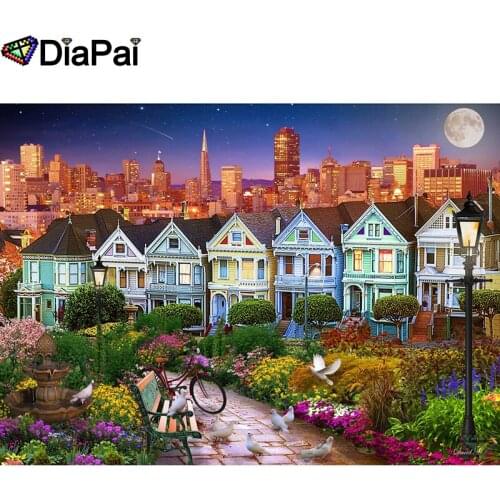 DIAPAI 5D DIY Diamond Painting 100% Full Square/Round Drill "Flower house moon" Diamond Embroidery Cross Stitch 3D Decor A21838
