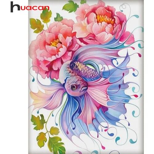 Huacan Diamond Painting Fish Flower Full Square/round Diamond Embroidery Mosaic Animal Floral Home Decor Diamond Art