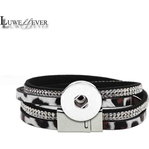 Fashion Pu Leather Magnet Bangle Leopard Bracelet 134 Crystal 18mm Snap Button Interchangeable Charm Bracelet For Women Gift