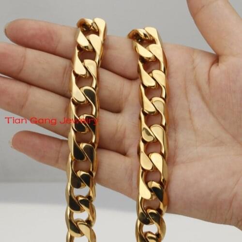 New Fashion Gift 20"-36" Gold Tone Mens Chain Jewelry Rombo Curb Link Necklace Stainless Steel 14.6mm Bulk Price High Quality