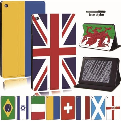 For Amazon Kindle 8th 10th Paperwhite 1/2/3/4 Printed Leather Reader Stand Folio Cover-Ultra-thin Flag tablet Stand Case