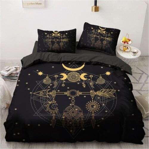 Black Gold Bedding Set Luxury Duvet Cover Sets 3d Moon Dream Catcher Comforter Cover Set Cute Bed Set For Adult