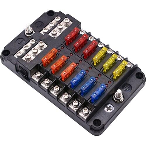 Fuse Box Holder 12V 32V Plastic Cover Fuse Box M5 Stud With LED Indicator Light 6 Ways 12 Ways Blade For Auto Car Boat Marine