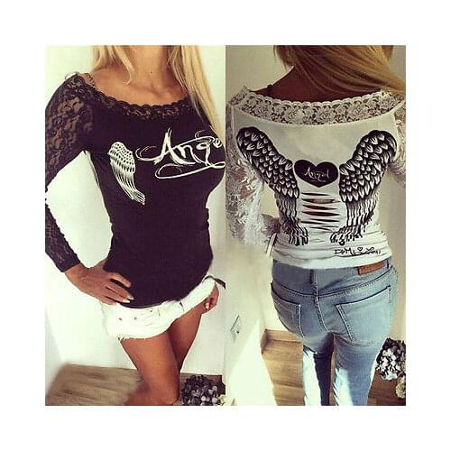 Fashion Women Shirts Bird Wing shirt Long Sleeve Shirt Casual Lace Loose Cotton Tops T Shirt Spring Autumn Streetwear