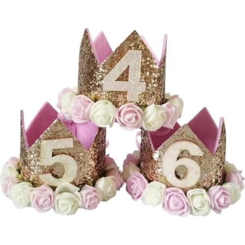 Girls Sequins Head Crown princess hair accessory Accessories Hairband Baby Rose Elastic Brithday Number Crown x1001