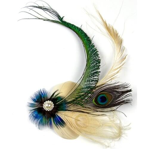 Peacock Feather Headdress Flower Hairpin Women Hair Accessories Party DIY Craft Feather Hair Clip For Bridal Wedding Decoration