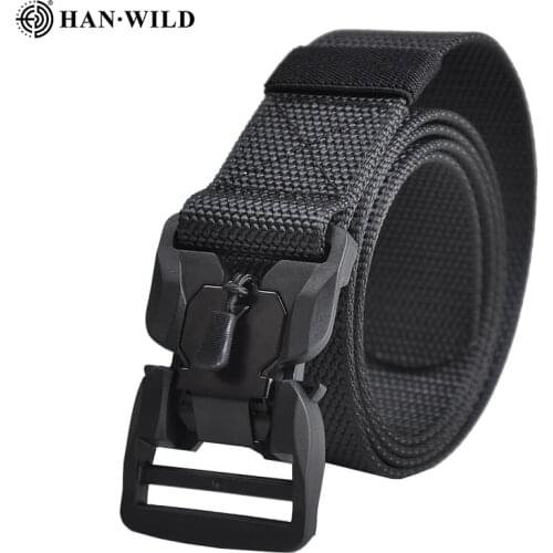 HAN WILD Genuine Tactical Belt Hard ABS Quick Release Magnetic Buckle Military Belt Soft Real Nylon Sports Waist Support 135CM