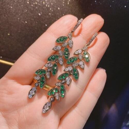 HIBRIDE Fashion New Leaf Design Multi-color Long Earrings for Women Wedding Bridal Drop Earrings pendientes mujer Bijoux E-643
