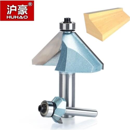 HUHAO 1pcs 1/2"1/4" Shank Chamfer Cutter Industrial grade Router Bits for wood Horse Nose Bit 45 Deg CNC Woodworking Tool endmil