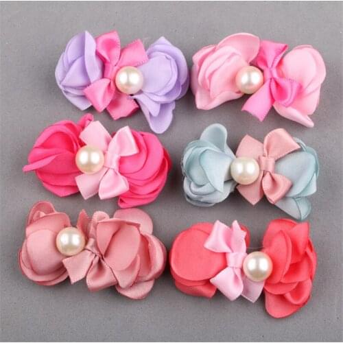 Trendy New 10PCs 30PCs Round Acrylic Ribbon Bow Decorated Fabric Floral Button Patch Stickers Girl Hair Jewelry Headband Garment