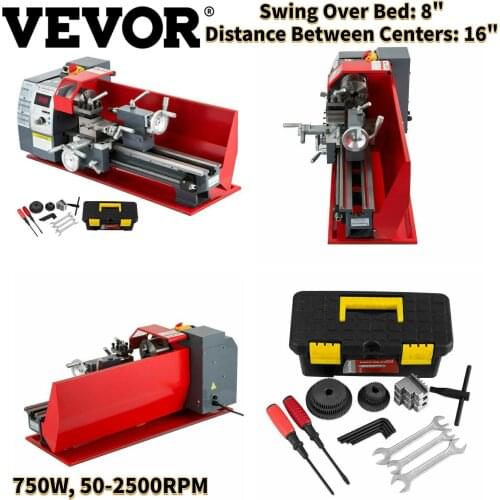 VEVOR 110V/220V 750W Mini Bench Lathe Variable Speed Lathe for Wood Jade Metal Turning 50-2500 RPM EU Freeshipping