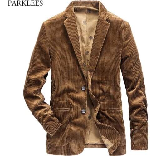 Mens Vintage Corduroy Suit Blazer Jacket 2021 New Notched Lapel Single Button Blazers Mens Slim Fit Comfortable Sport Coat