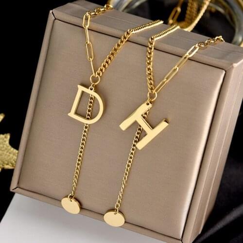 Fashion New Letter Pendant Necklace Titanium Steel Charm Alphabet Necklaces for Women Jewelry Long Sweater Chain