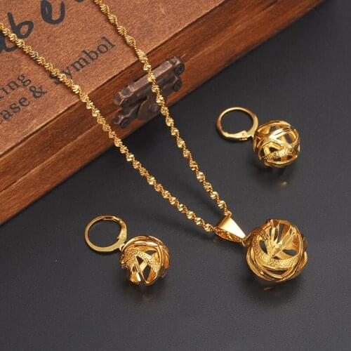 Ethiopian Specific character Necklace Pendant Earring Hollow out Set Joias Ouro 24 k Yellow Fine Solid Gold Finish Jewelry