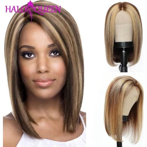 Highlight Bob Wig Lace Front Human Hair Wigs 13x4 Bob Frontal Wig Straight Brown And Blonde Highlight Wig 180 Density