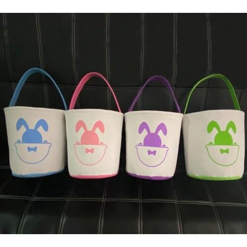 Easter Basket Bunny Bags Cartoon Rabbit Printing Canvas Bag for Gifts Egg Candies Barrel Bucket Kids Baby Cute Lovely Handbag SN