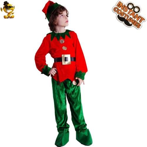 QLQ Christmas Elf Costume Cosplay Boys Santa Claus Outfit Role Playing Green Elves Clothes Wear Child Comfortable Suit