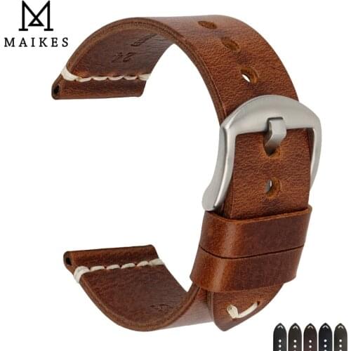 MAIKES Watch Accessories Cow Leather Strap Watch Bracelet Brown Vintage Watch Band 20mm 22mm 24mm Watchband For Fossil Watch