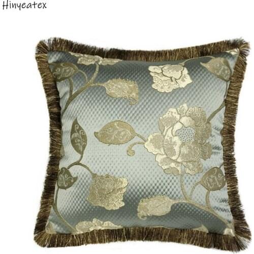Luxurious American Classic Floral Gray Blue Sofa Chair Home Deco Cushion Cover Woven Decorative Square Pillow Case 45 x 45cm