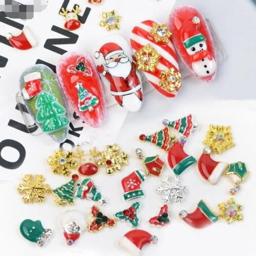 MIX 3D Christmas Nail Decoration Charms Santa Face/White Snowflakes/Socks Design Handmade 3D DIY Nail Stuff Christmas HJ25SF3