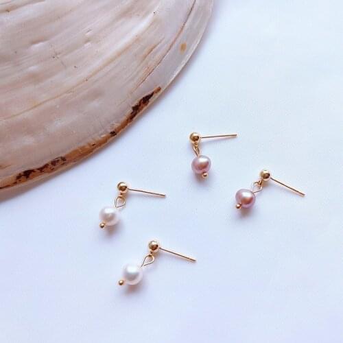 925 Silver 14K Real Gold Natural Freshwater Pearl Simple Earrings Natural Pearls Earrings Pendientes 925 Mujer Ear Ring Korean