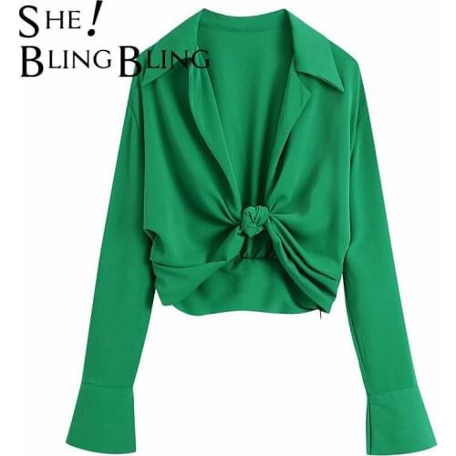 SheBlingBling Green Cardigan Summer Women Casual Shirts Drop Shoulder Flare Sleeve Lace-up Front Twist Detail Female Crop Tops