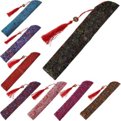 Silk Folding Chinese Hand Fan Bag With Tassel Dustproof Holder Protector Pouch Case Cover Retro Style
