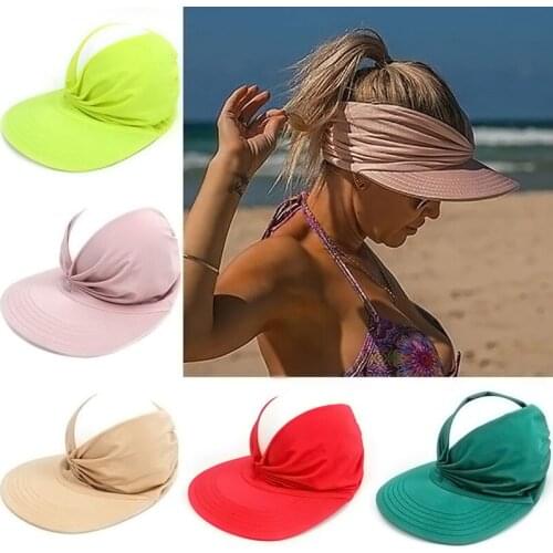 Summer Casual Solid Color Elastic Hat Womens Sun Visor Hat Anti-ultraviolet Hollow Top Hat Outdoor Sports Travel Beach Caps