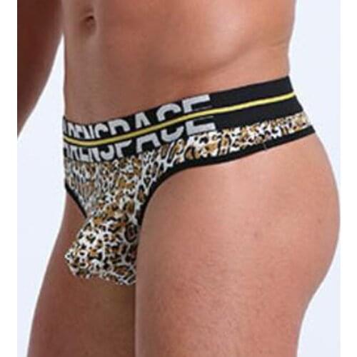 Leopard G-String Mens Big Pouch Underpants Y-Back Underwear Sexy Low Rise Bulge Thong Under Panties Micro Through the Pants A30