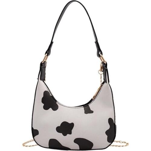 Cow Pattern Crescent Shape Design Shoulder Bags For Women Handbags baguette body Cute 2020 Cross Small bag Travel Purse New J7V8