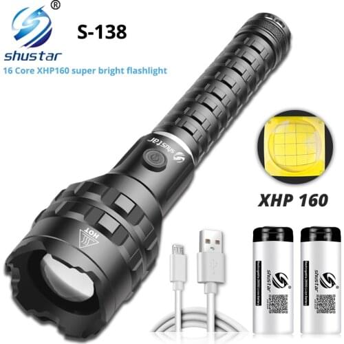 Super Bright 16 Core XHP160 LED Flashlight Portable Lantern Waterproof Camping Light with Charging Display Illuminate 500 Meters